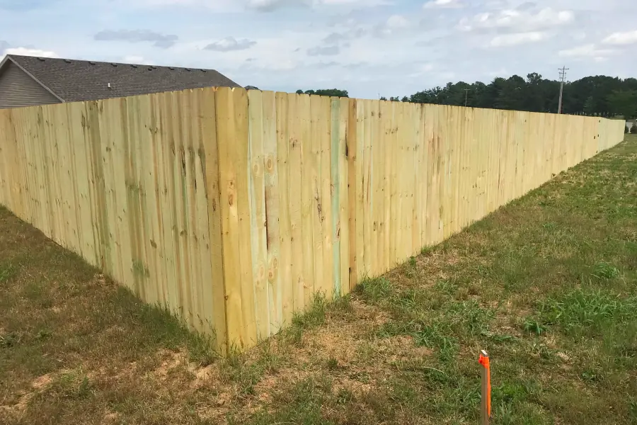 Long pine privacy fence line