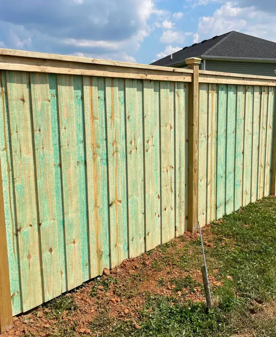 Repaired pine privacy fence